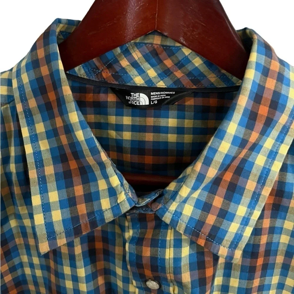 EUC The North Face Pearl Snap Button Plaid Men's Shirt Pockets Sz L
